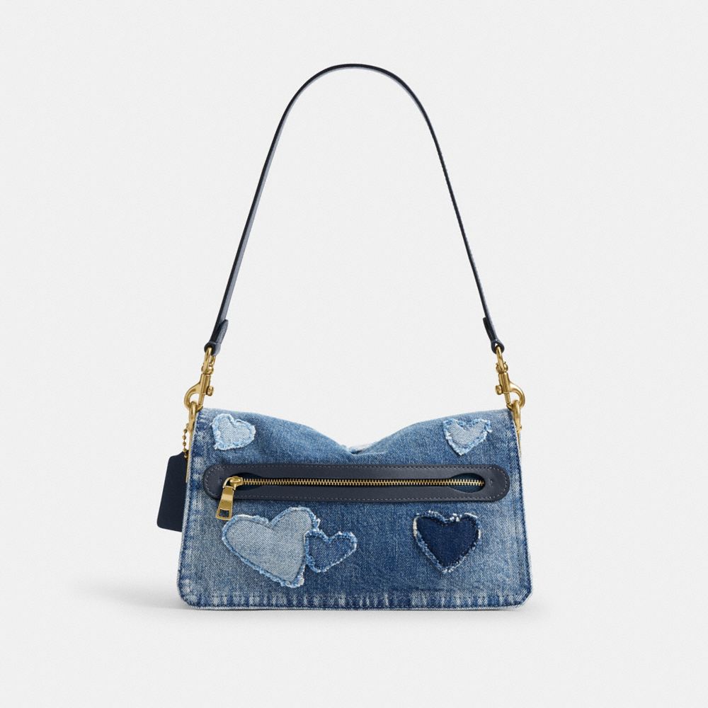 TABBY SHOULDER BAG 26 IN REGENERATIVE COTTON DENIM WITH HEARTS