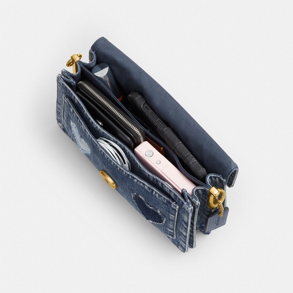 TABBY SHOULDER BAG 26 IN REGENERATIVE COTTON DENIM WITH HEARTS