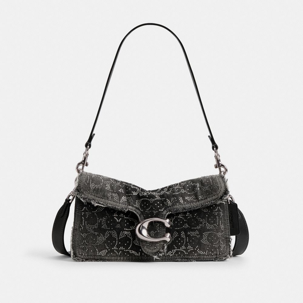 COACH®,Tabby Shoulder Bag 26 In Regenerative Cotton Denim With Loved Crystal Signature,,Front View