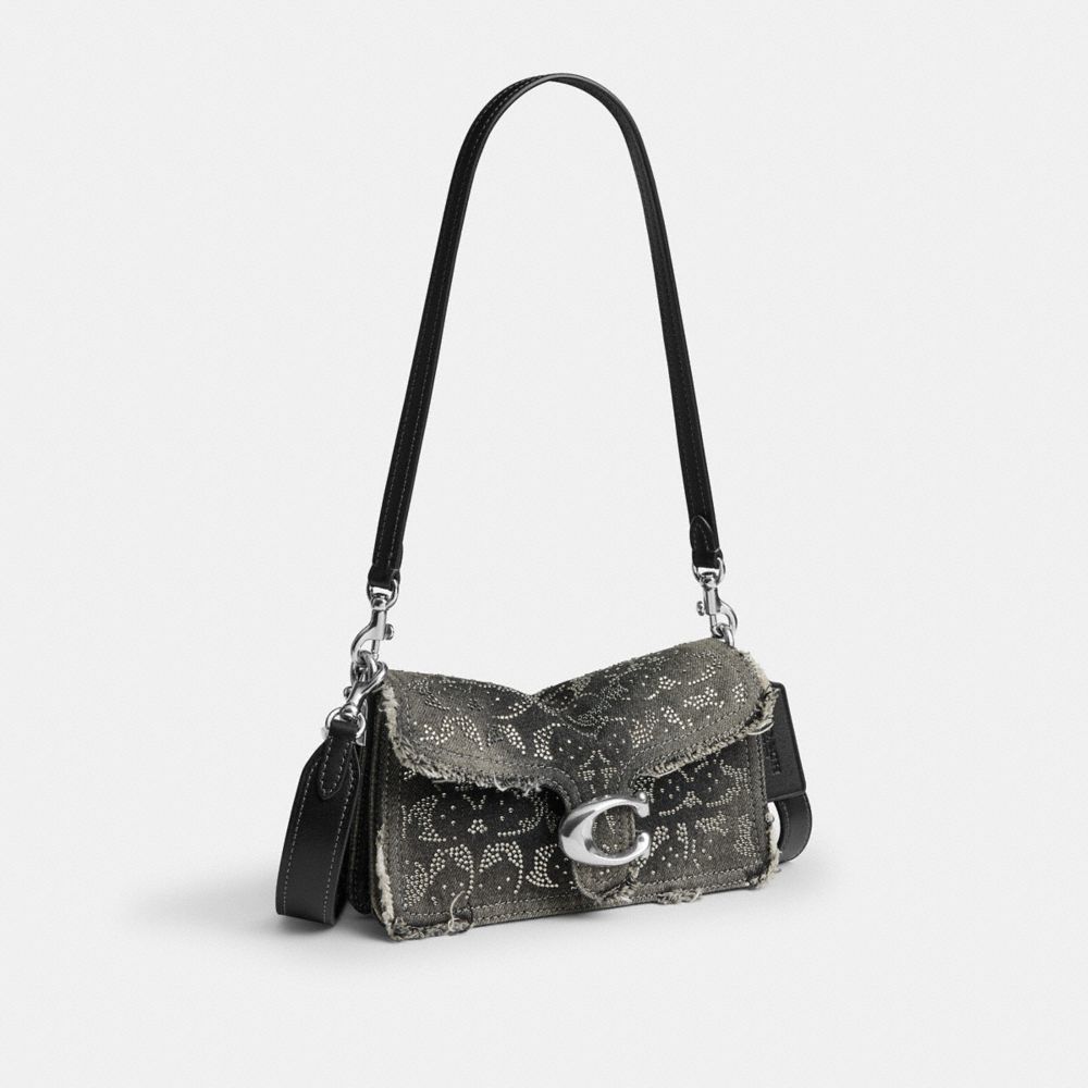 TABBY SHOULDER BAG 20 IN REGENERATIVE COTTON DENIM WITH LOVED CRYSTAL SIGNATURE