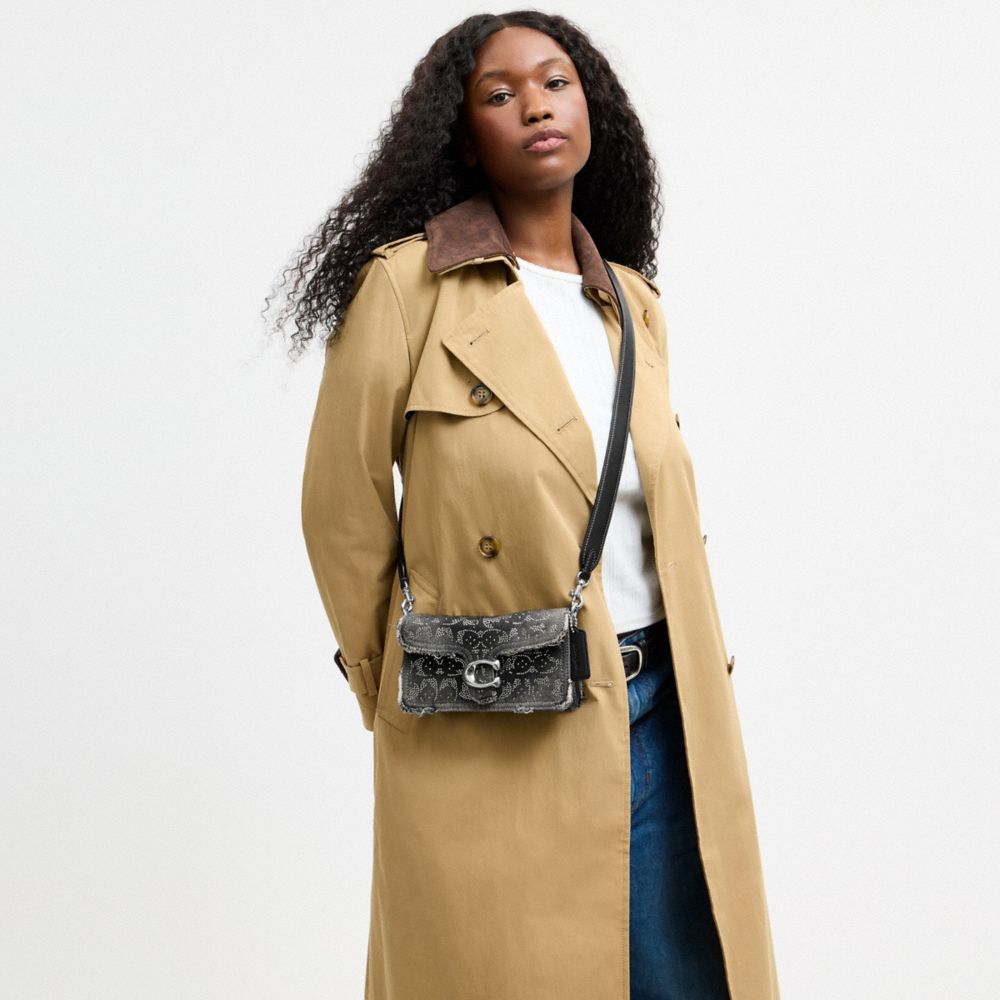 TABBY SHOULDER BAG 20 IN REGENERATIVE COTTON DENIM WITH LOVED CRYSTAL SIGNATURE