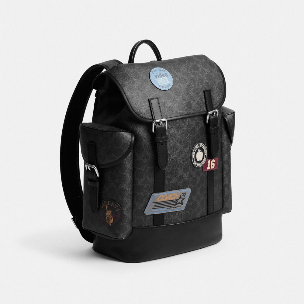 HITCH BACKPACK WITH STICKERS IN SIGNATURE UPCRAFTEDLEATHER