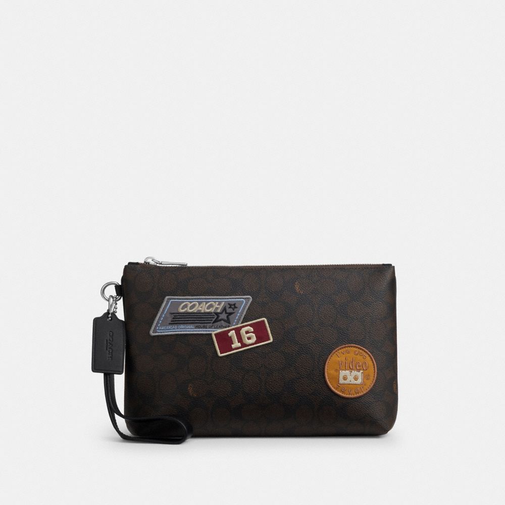 COACH®,Pouch In Signature Canvas With Patches,,Front View