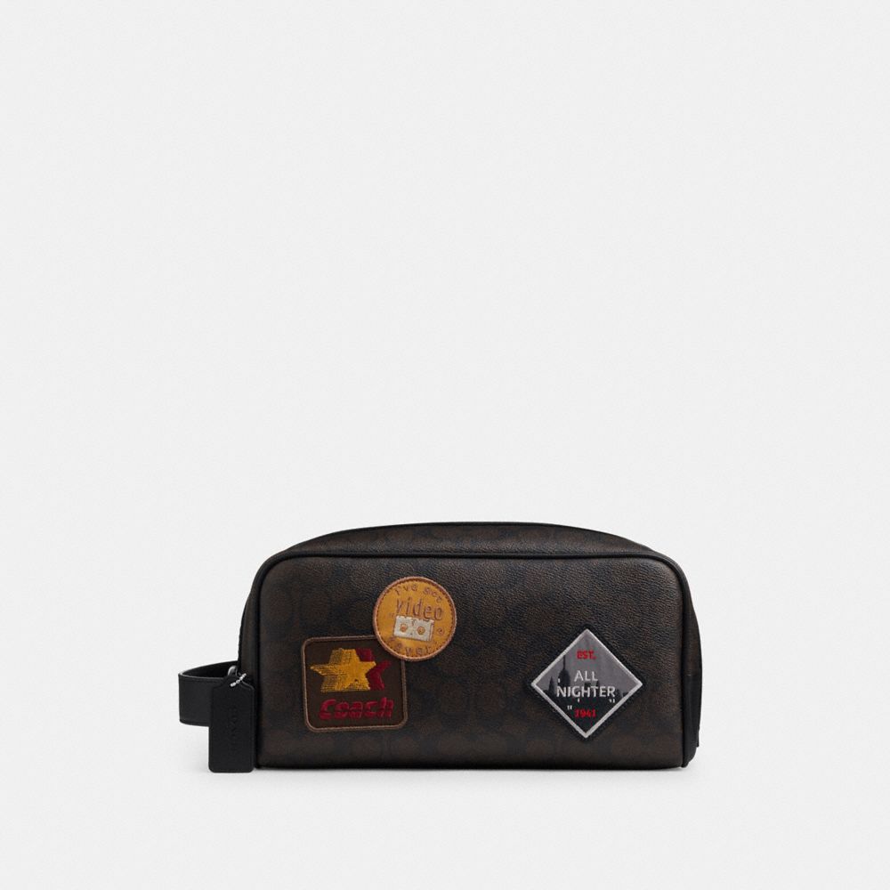 COACH&reg;,Large Travel Kit In Signature Canvas With Patches,,Front View