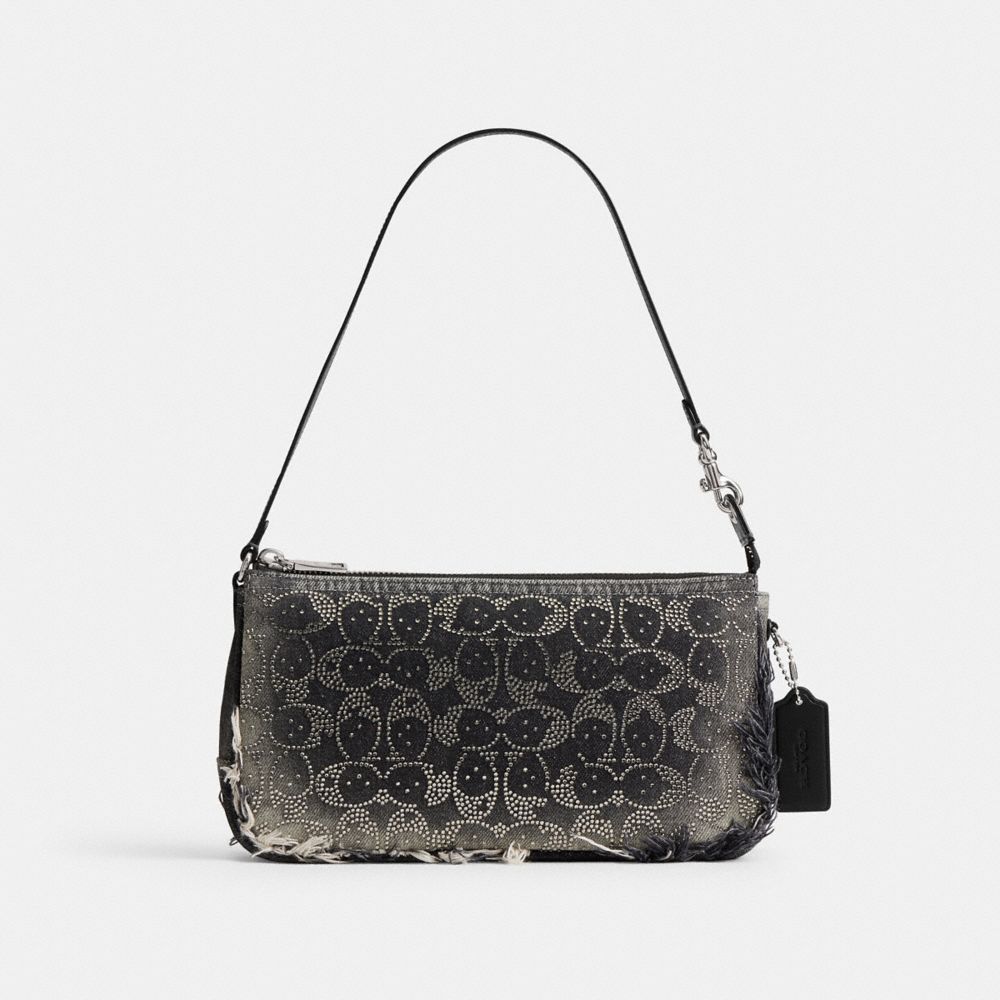 COACH®,Plaza Bag 25 In Regenerative Cotton Denim With Loved Crystal Signature,,Front View