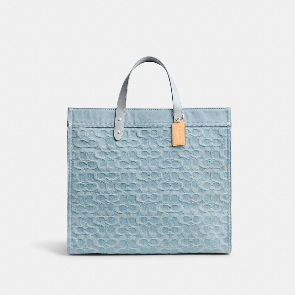 COACH CG023 Field Tote 40 In Signature Denim PALE BLUE