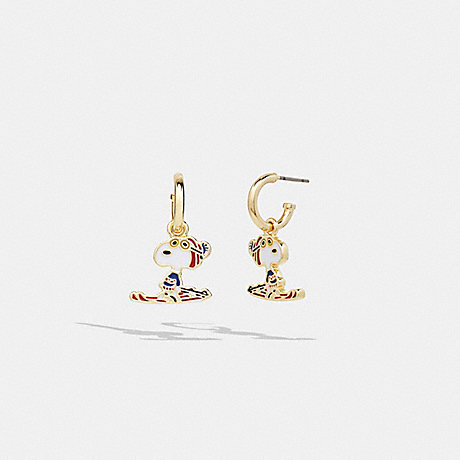 COACH CG048 Coach X Peanuts Snoopy Ski Huggie Earrings Gold/Multi