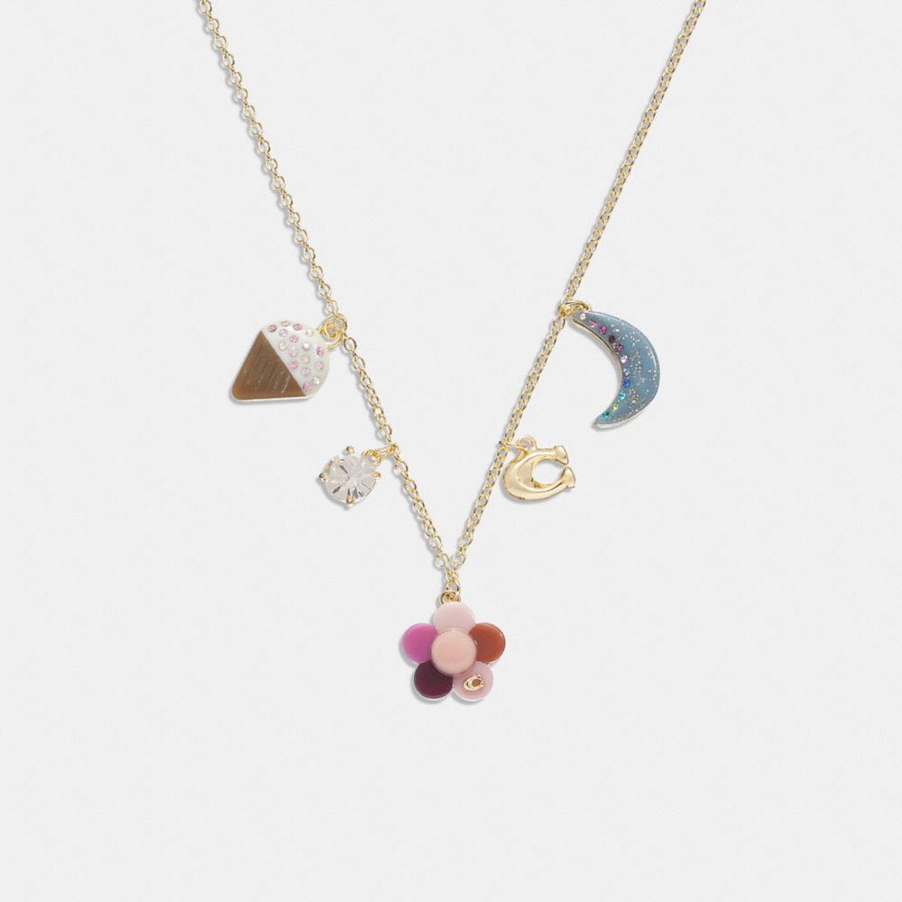 Moon And Flower Charm Necklace - CG058 - Gold/Multi