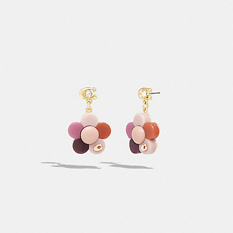 COACH CG060 Flower Drop Earrings Gold/Pink