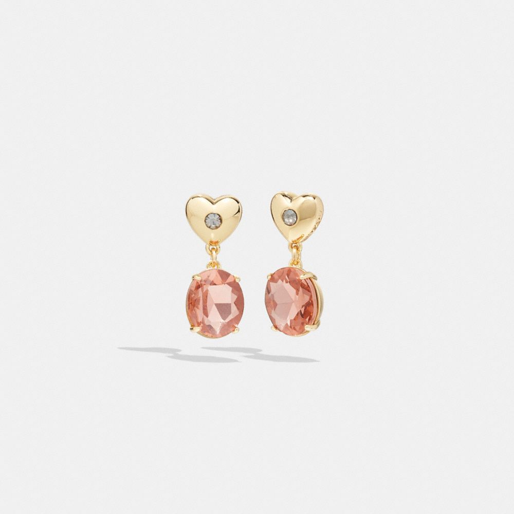 Heart Stone Drop Earrings - CG066 - Gold/Pink