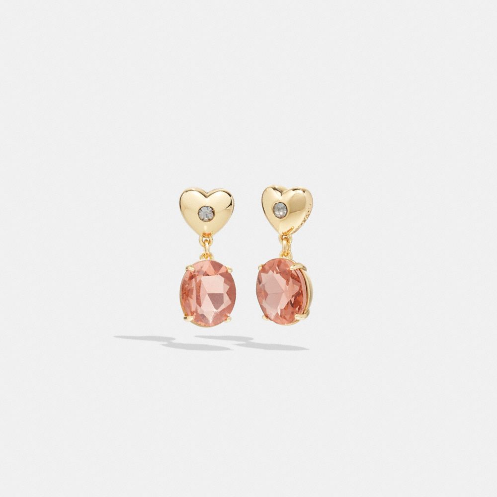 COACH CG066 Heart Stone Drop Earrings Gold/Pink