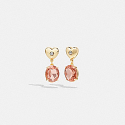 COACH CG066 Heart Stone Drop Earrings GOLD/PINK