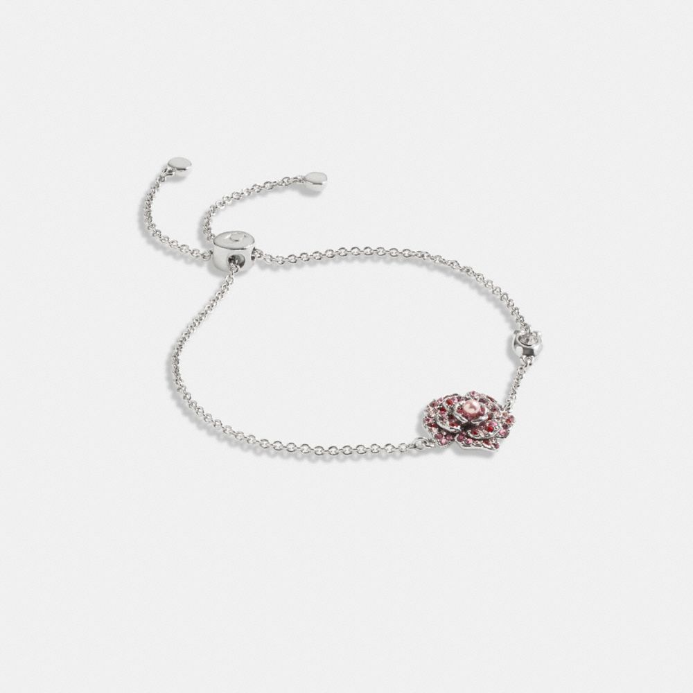 Sparkling Rose Slider Bracelet - CG069 - Silver/Pink