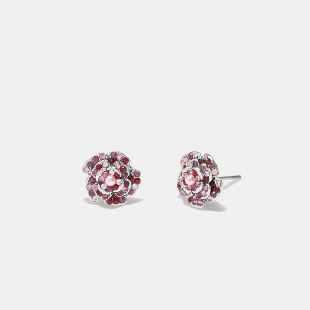 Sparkling Rose Stud Earrings - CG070 - Silver/Pink