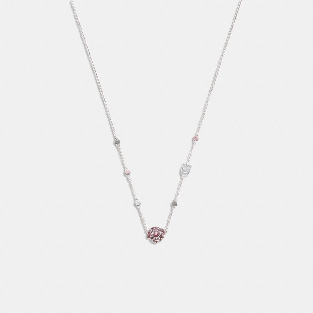Sparkling Rose Stone Necklace - CG071 - Silver/Pink