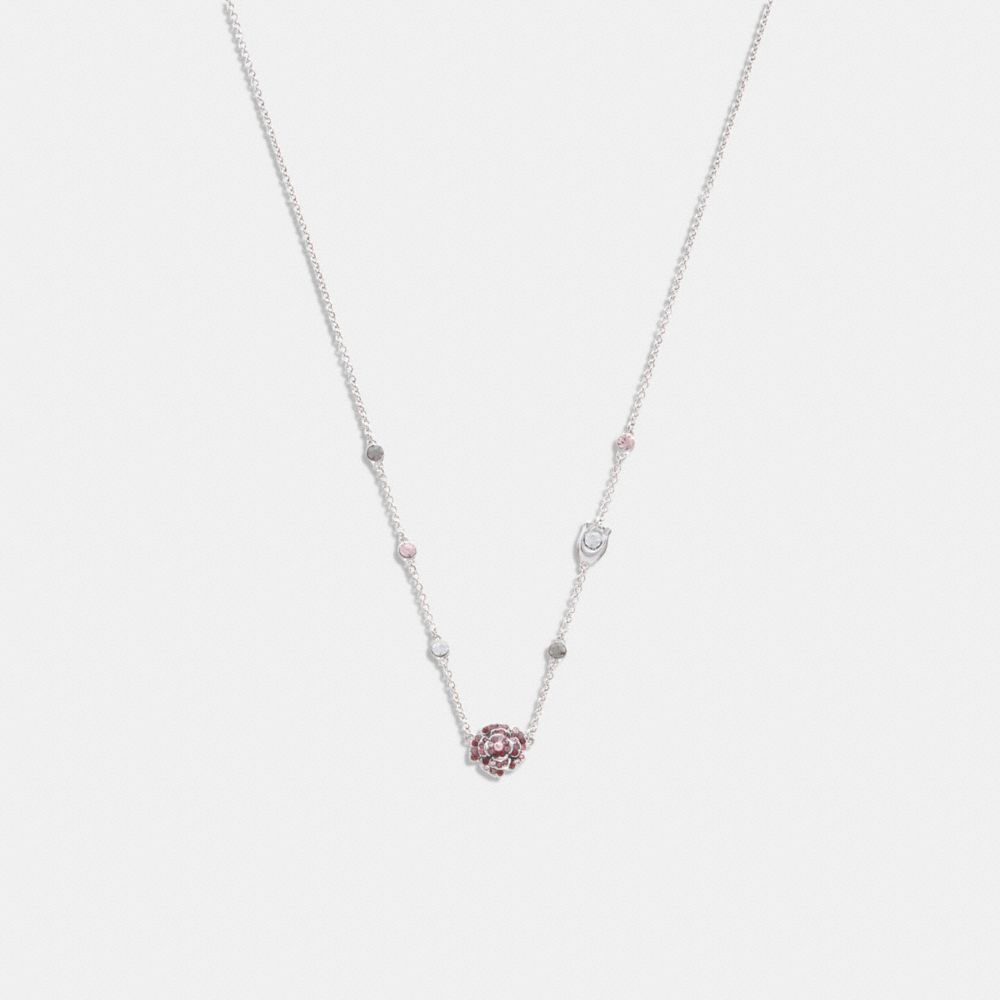 COACH CG071 Sparkling Rose Stone Necklace Silver/Pink