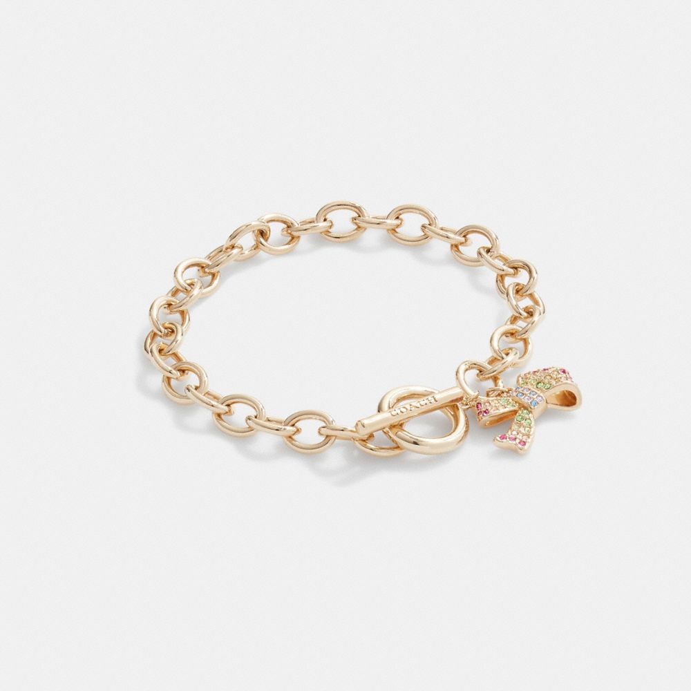 COACH CG077 Bow Pavé Chain Link Bracelet Gold/Multi