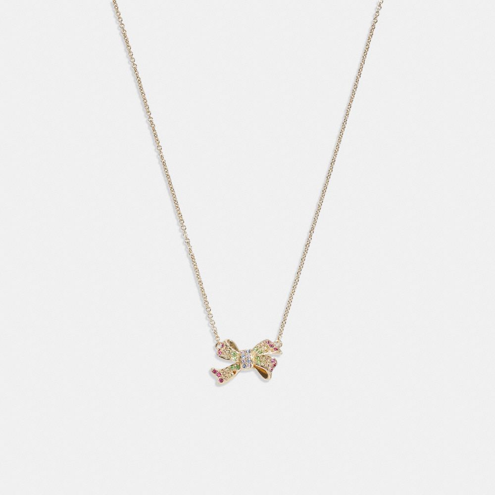 Pave Bow Pendant Necklace - CG079 - Gold/Multi