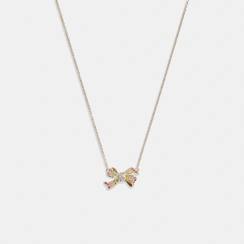 COACH CG079 Pave Bow Pendant Necklace GOLD/MULTI