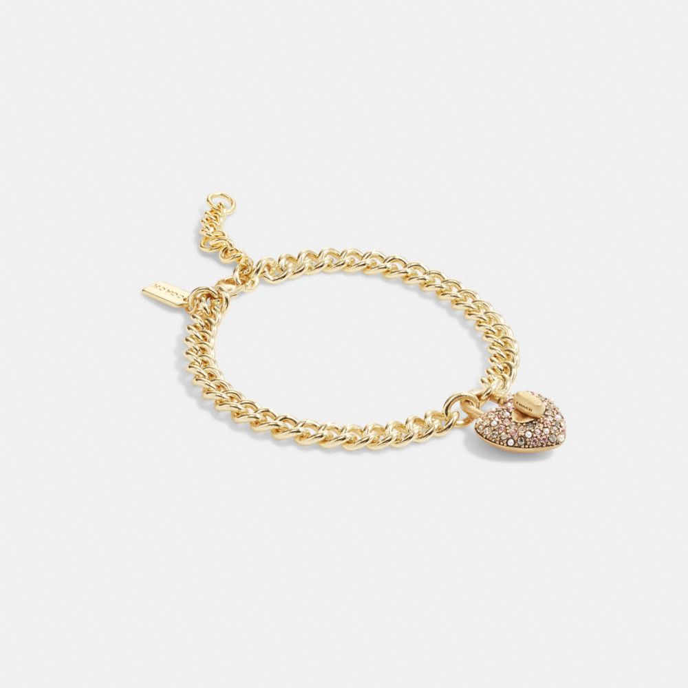 Heart Turnlock Pavé Chain Link Bracelet - CG080 - Gold/Pink Multi
