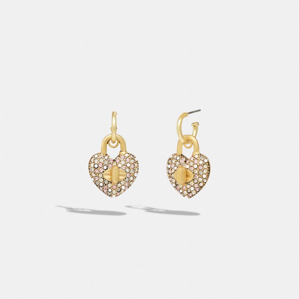 Heart Turnlock Pavé Huggie Earrings - CG081 - Gold/Pink Multi