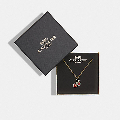 COACH CG084 Heart Cherry Pendant Necklace Gold/Red