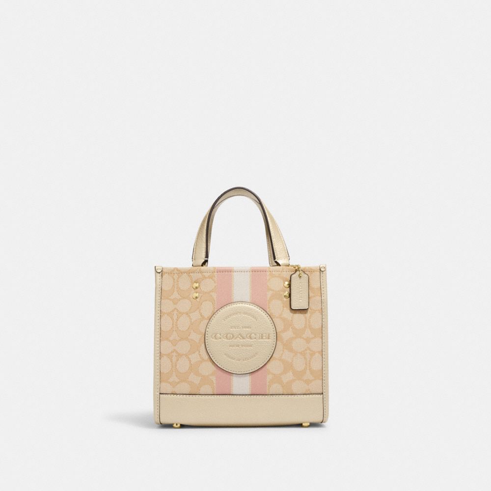 COACH CG096 Dempsey Tote 22 In Signature Jacquard With Stripe And Coach Patch Im/Lt Khaki/Metallic Soft Gold