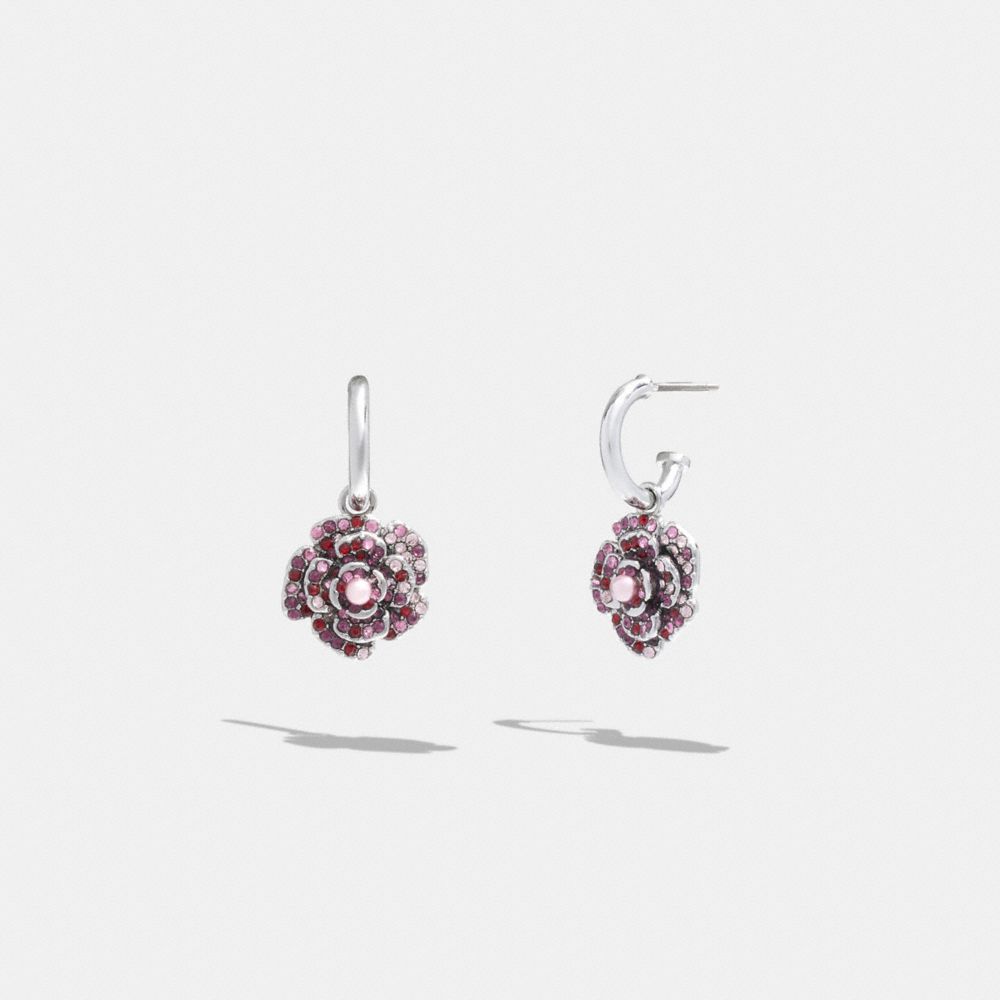 Sparkling Rose Huggie Earrings - CG101 - Silver/Pink