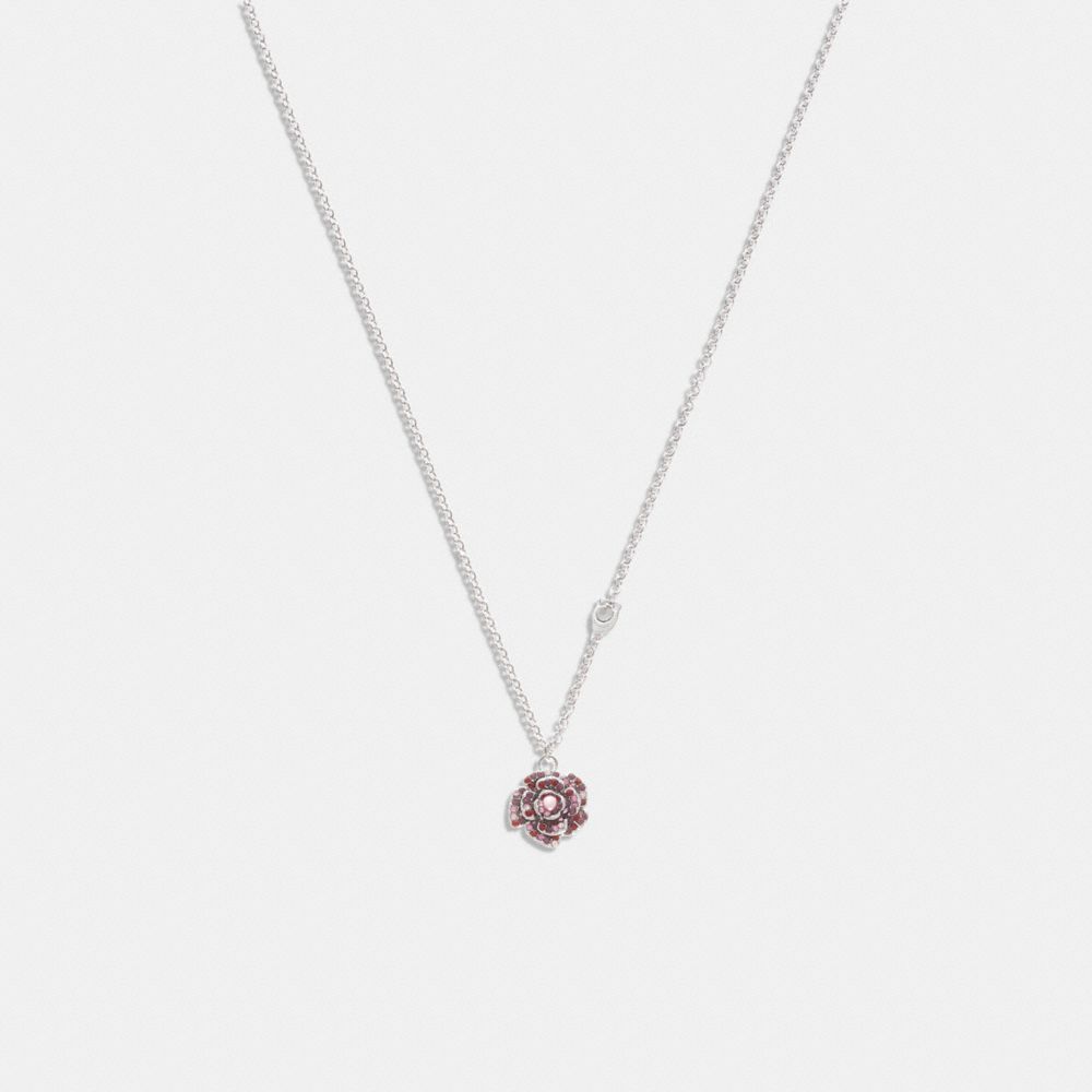 Sparkling Rose Pendant Necklace - CG102 - Silver/Pink