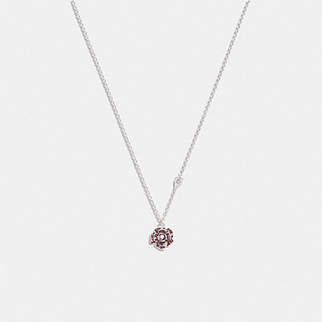 COACH CG102 Sparkling Rose Pendant Necklace Silver/Pink