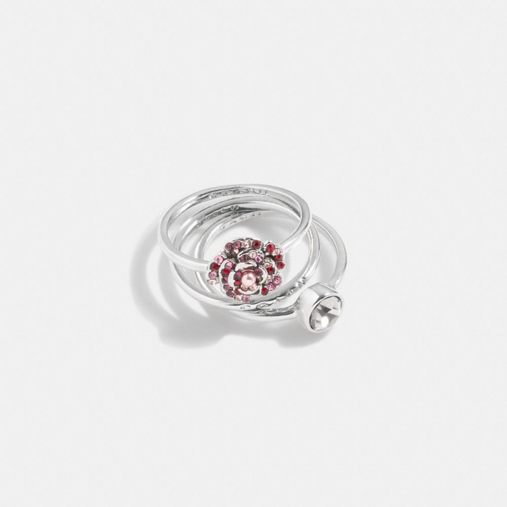 Sparkling Rose Ring Set - CG103 - Silver/Pink