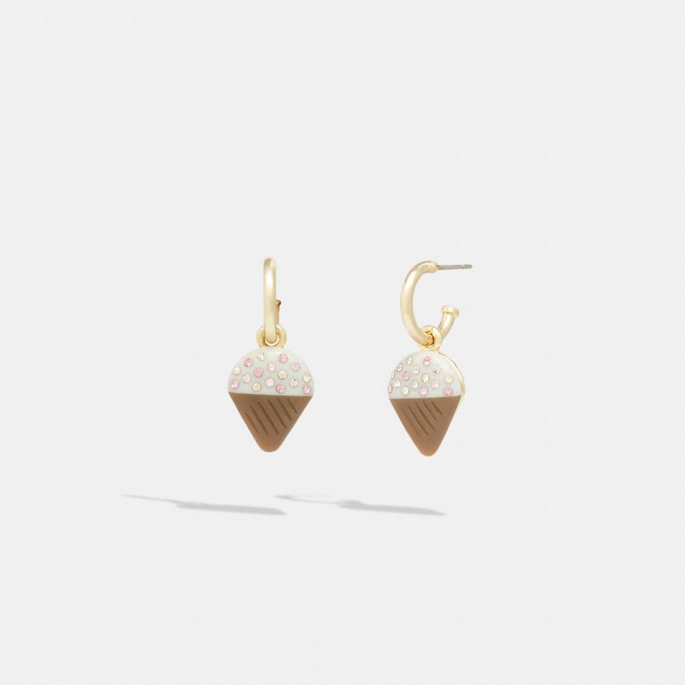 Ice Cream Cone Huggie Earrings - CG104 - Gold/White