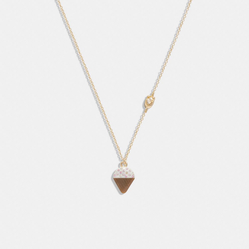 Ice Cream Cone Pendant Necklace - CG105 - Gold/White