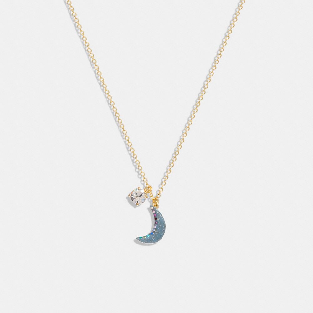 COACH CG106 Moon Pendant Necklace Gold/Blue