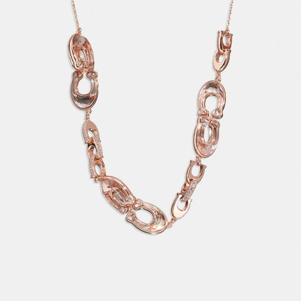 CG134 - Faceted Crystal Signature Link Slider Necklace Pink
