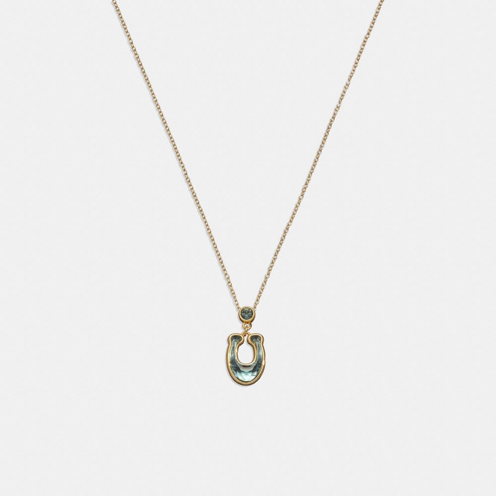 COACH CG135 Faceted Crystal Signature Pendant Necklace Light Blue