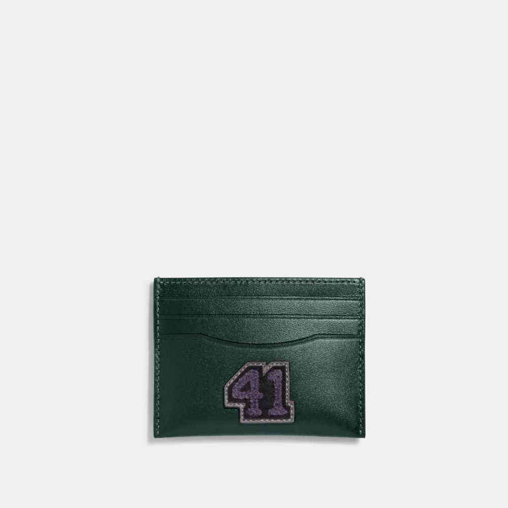 COACH CG148 Card Case With Varsity Patch FOREST MULTI