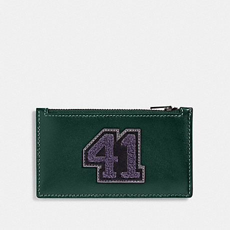 COACH CG149 Zip Card Case With Varsity Patch Forest-Multi