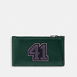 COACH CG149 Zip Card Case With Varsity Patch FOREST MULTI