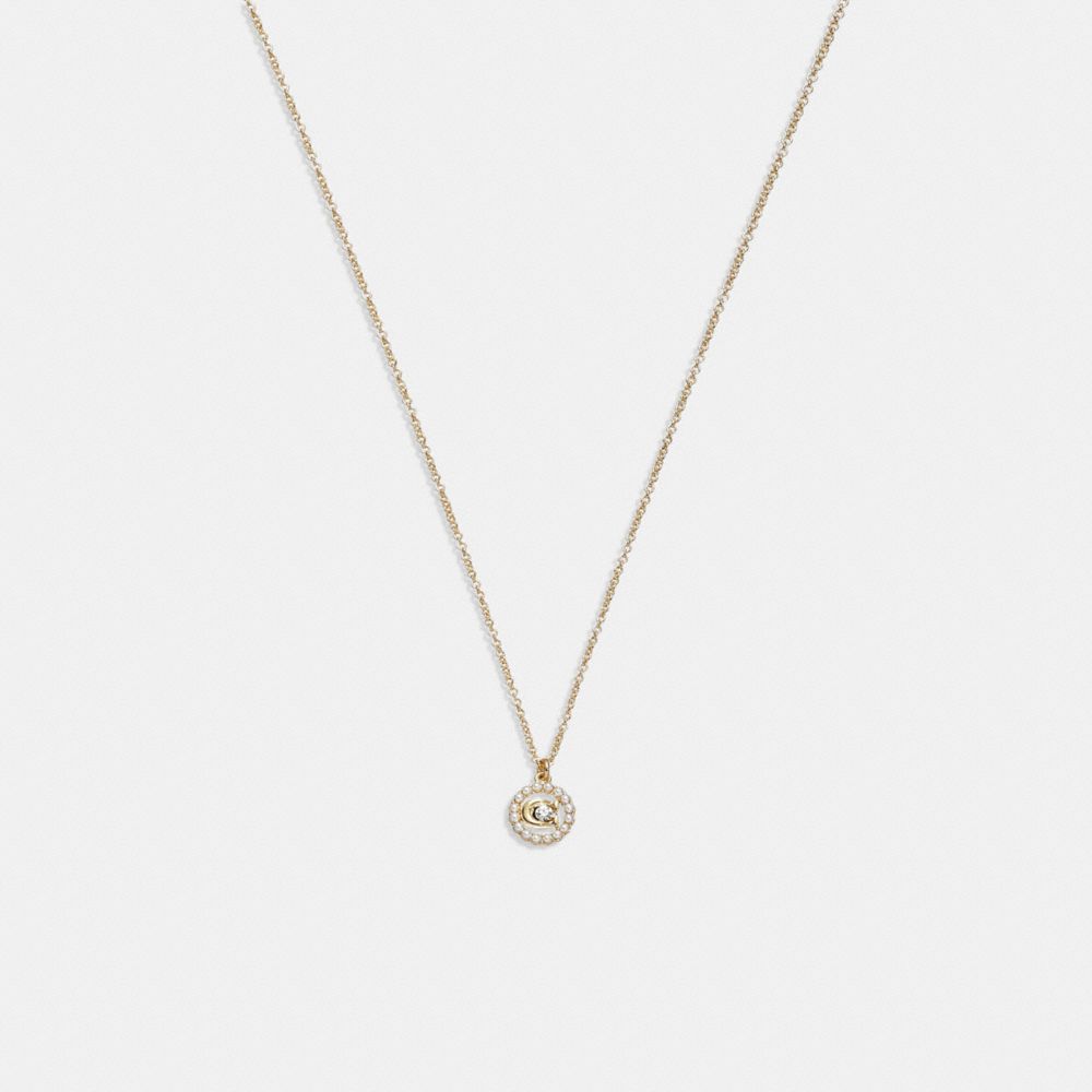 CG162 - Signature Crystal Pearl Pendant Necklace Gold