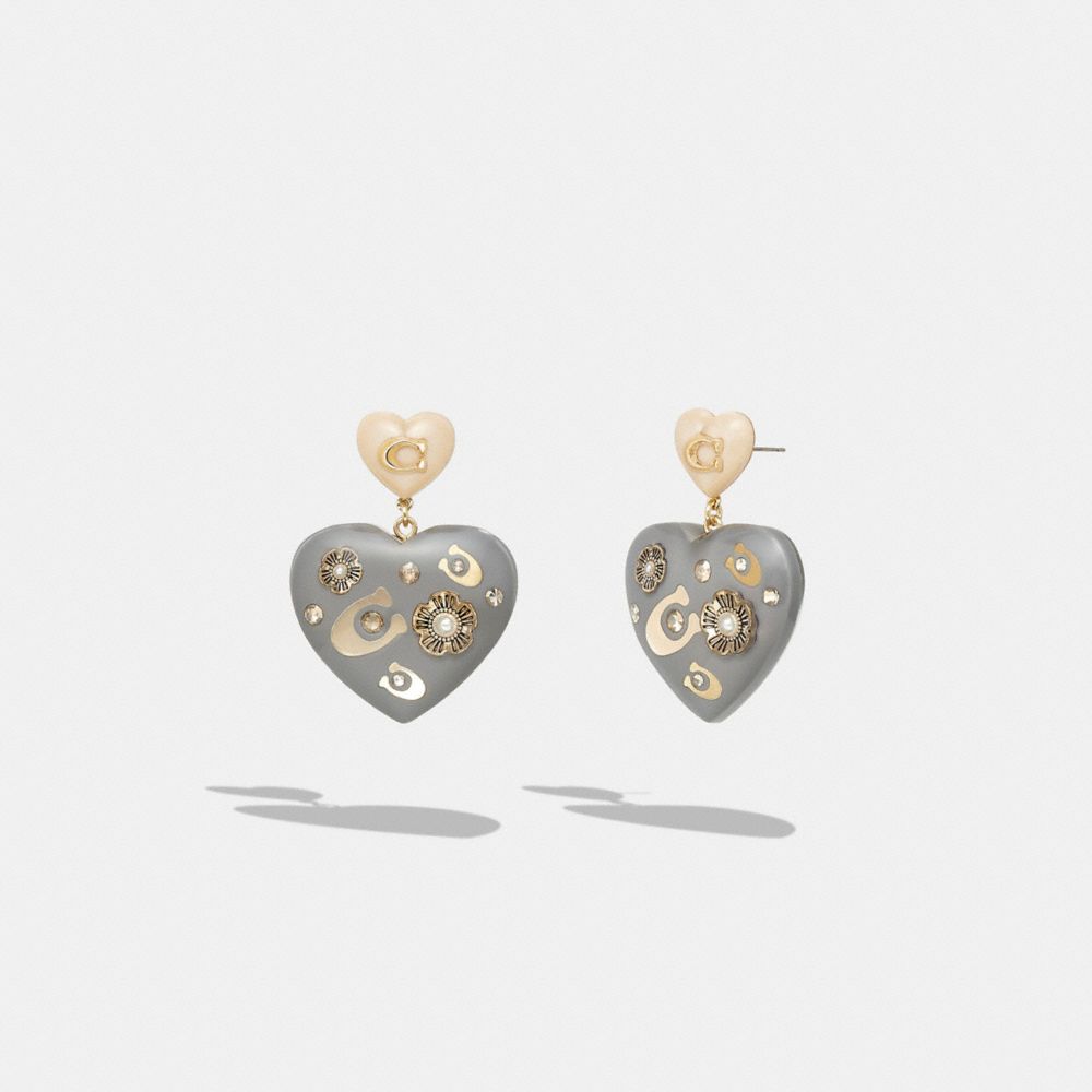 CG171 - Signature Heart Statement Drop Earrings Gold/Grey