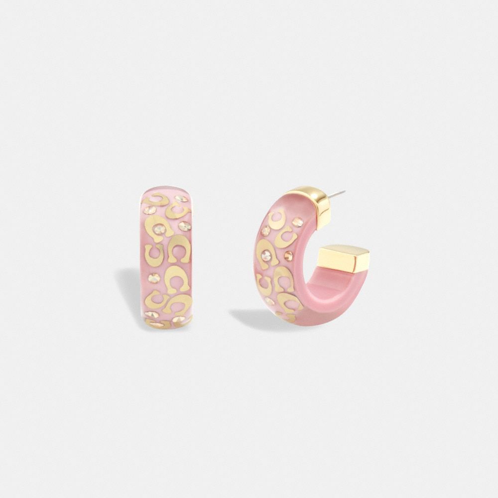 COACH CG174 Signature Chunky Hoop Earrings Gold/Pink