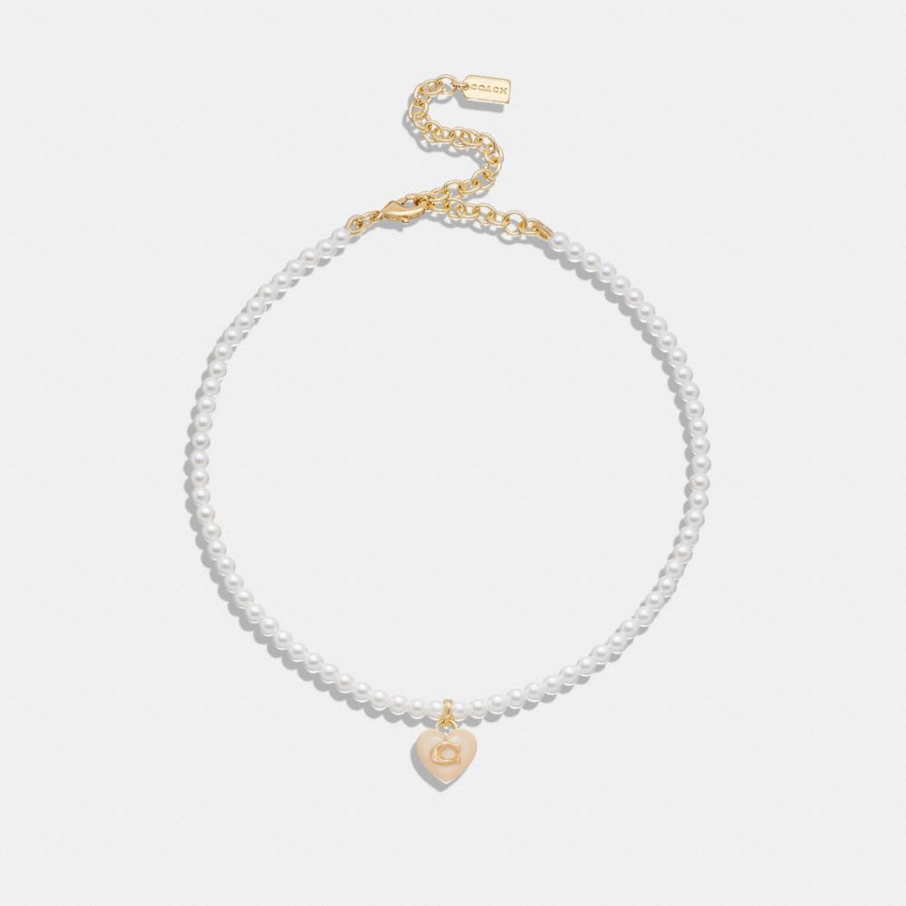 CG175 - Signature Heart Pendant Pearl Choker Necklace Pearl
