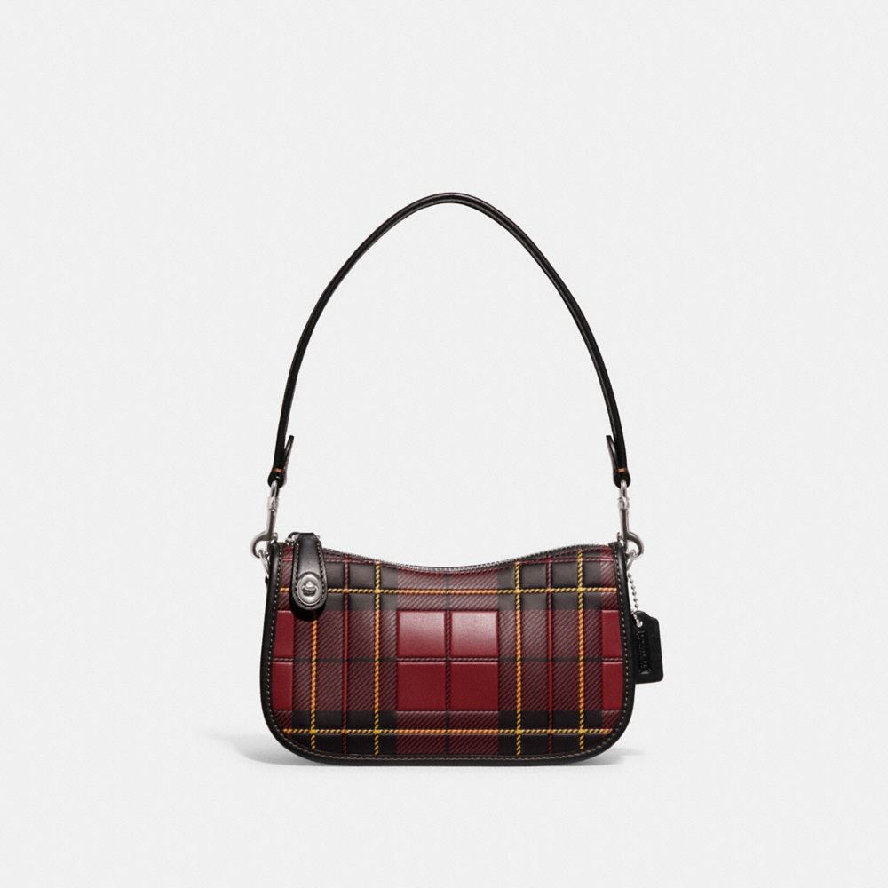 COACH CG177 Swinger 20 With Plaid Print Silver/Cherry Multi