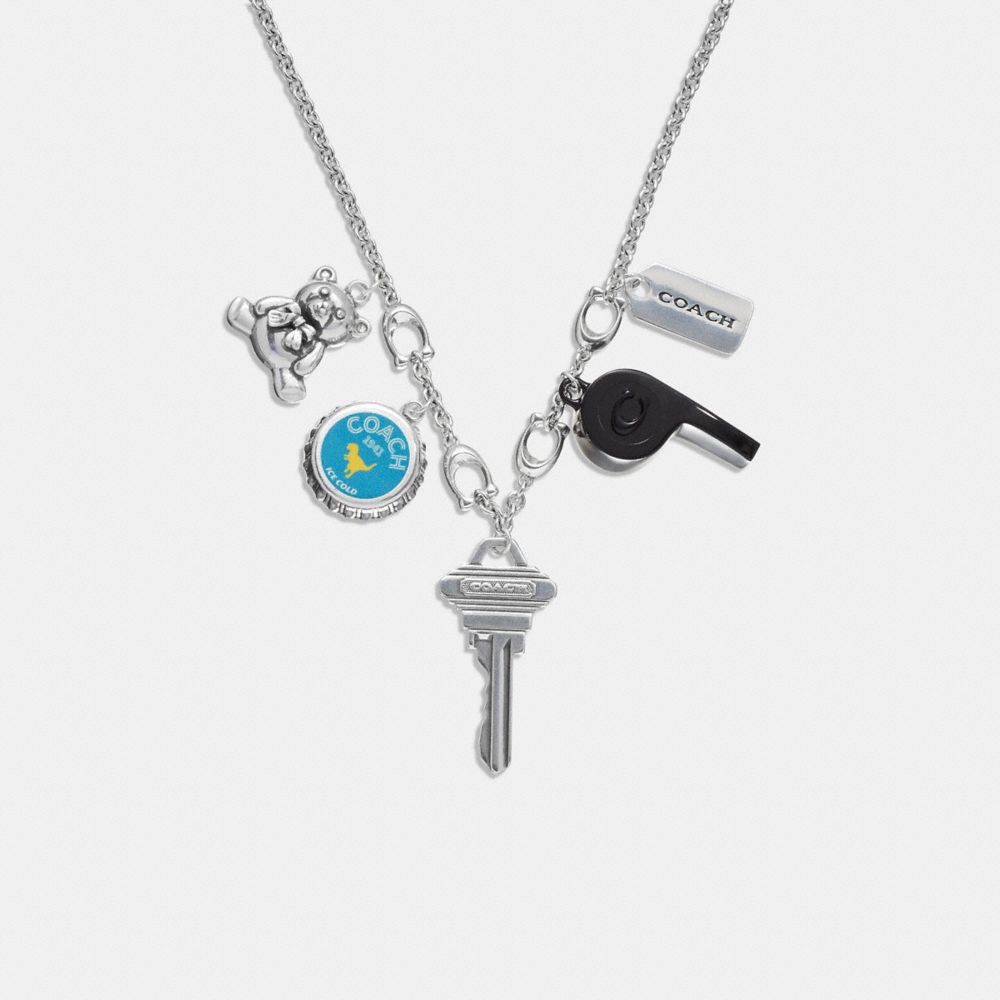 CG181 - Whistle And Key Charm Necklace Silver/Multi