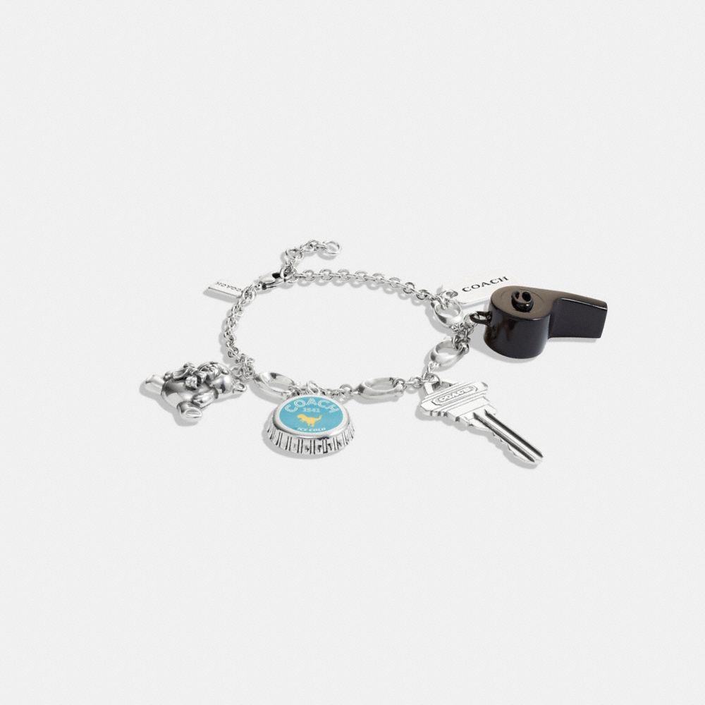 CG182 - Whistle And Key Charm Bracelet Silver/Multi