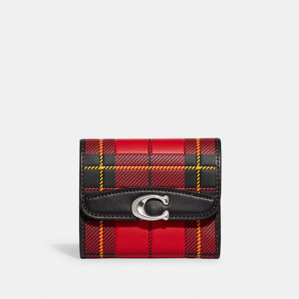 COACH CG183 Bandit Wallet With Plaid Print Silver/Sport Red Multi