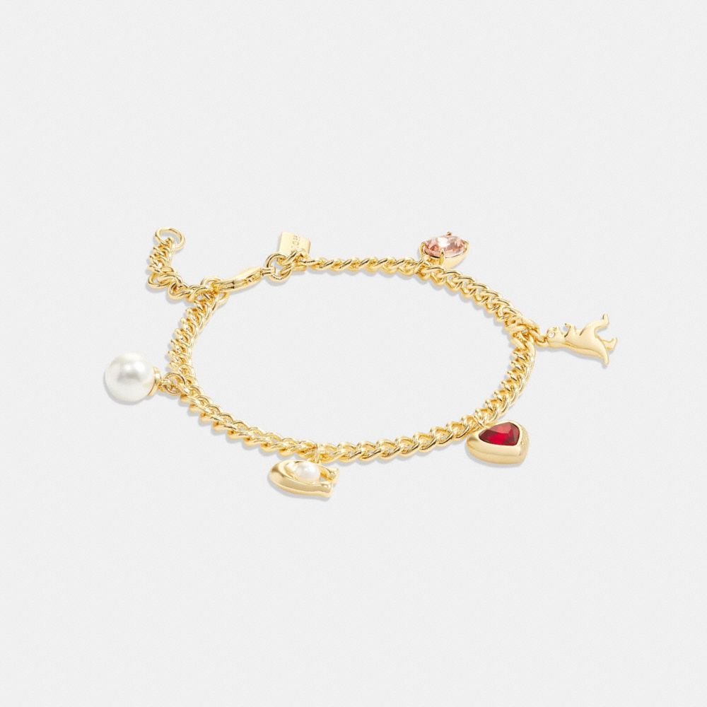 CG185 - Signature Stone And Heart Charm Bracelet Gold/Red