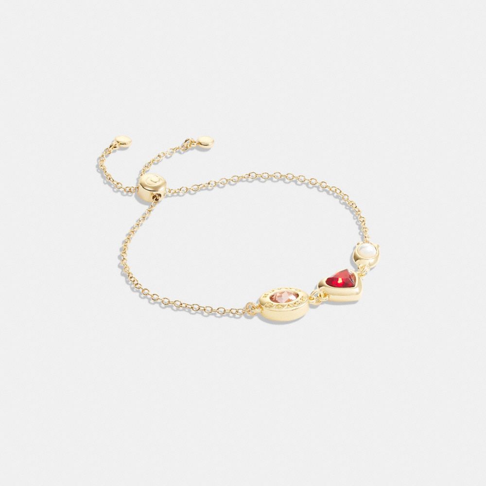 CG186 - Signature Stone And Heart Slider Bracelet Gold/Red