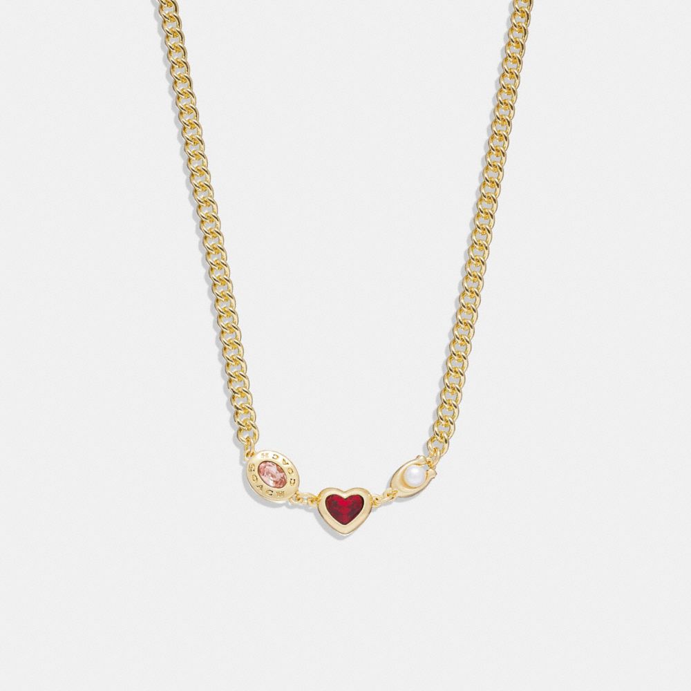 CG190 - Signature Stone And Heart Chain Necklace Gold/Red